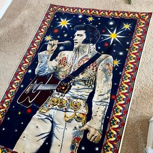 Large Vintage 70s Decor Velvet Velour Elvis Presley Wall Hanging Tapestry